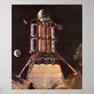Vintage Science-Fiction-Rakete startet vom Planete Poster