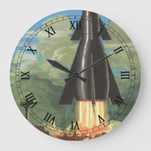 Vintage Science-Fiction, Rakete startet von der Er Große Wanduhr