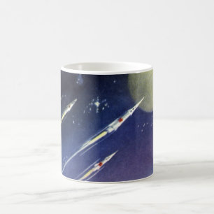 Vintage Science-Fiction-Raketen im Weltraum nach P Kaffeetasse