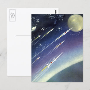 Vintage Science-Fiction-Raketen im Weltraum nach P Postkarte