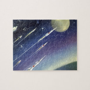Vintage-Science-Fiction-Raketen im Weltraum von Pl