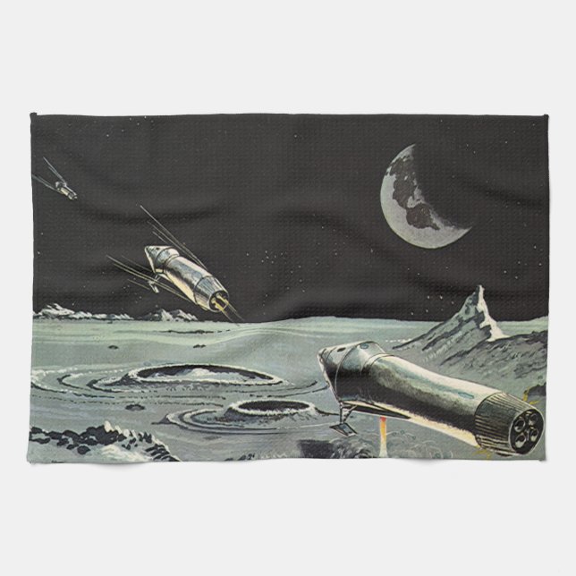 Vintage Science Fiction, Raketenschiff Geschirrtuch (Horizontal)