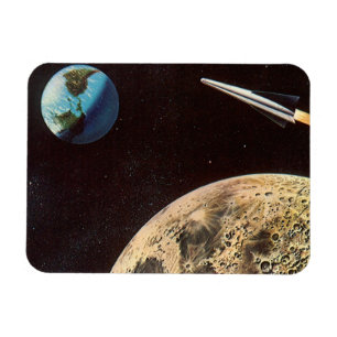 Vintage-Science-Fiction, Raketenschiff über dem Mo Magnet
