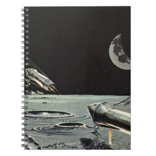 Vintage Science-Fiction, Raketenschiffe Mond Plane Notizblock