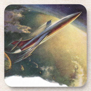 Vintage-Science-Fiction-Raumschiff-Flugzeug Erde Getränkeuntersetzer