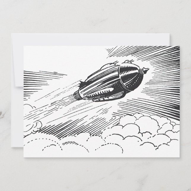 Vintage Science Fiction Raumschiff-Rakete in Wolke (Vorderseite)