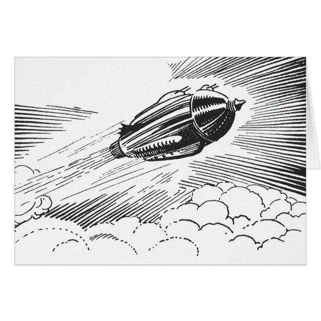 Vintage Science Fiction Raumschiff-Rakete in Wolke (Vorderseite (Horizontal))