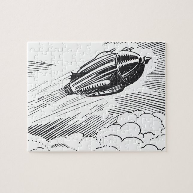 Vintage Science Fiction Raumschiff-Rakete in Wolke (Horizontal)