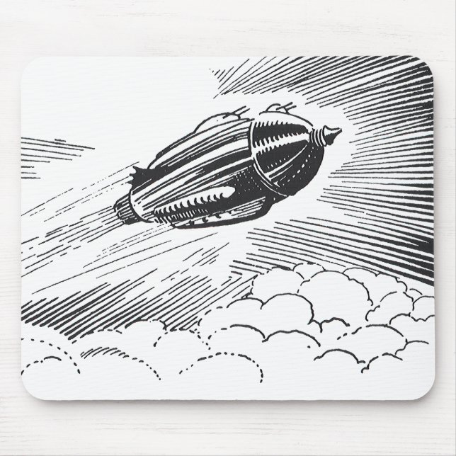Vintage Science Fiction Raumschiff-Rakete in Wolke Mousepad (Vorne)