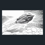 Vintage Science Fiction Raumschiff-Rakete in Wolke Rechteckiger Aufkleber<br><div class="desc">Vintage Illustration futuristische Viktorianische Science Fiction Transport Bild. Ein Raumschiff,  das durch die Wolken am Himmel fliegt. Ein klassischer 50er Retro-Comic Buch sci fi Design der Zukunft.</div>