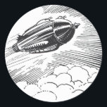 Vintage Science Fiction Raumschiff-Rakete in Wolke Runder Aufkleber<br><div class="desc">Vintage Illustration futuristische Viktorianische Science Fiction Transport Bild. Ein Raumschiff,  das durch die Wolken am Himmel fliegt. Ein klassischer 50er Retro-Comic Buch sci fi Design der Zukunft.</div>