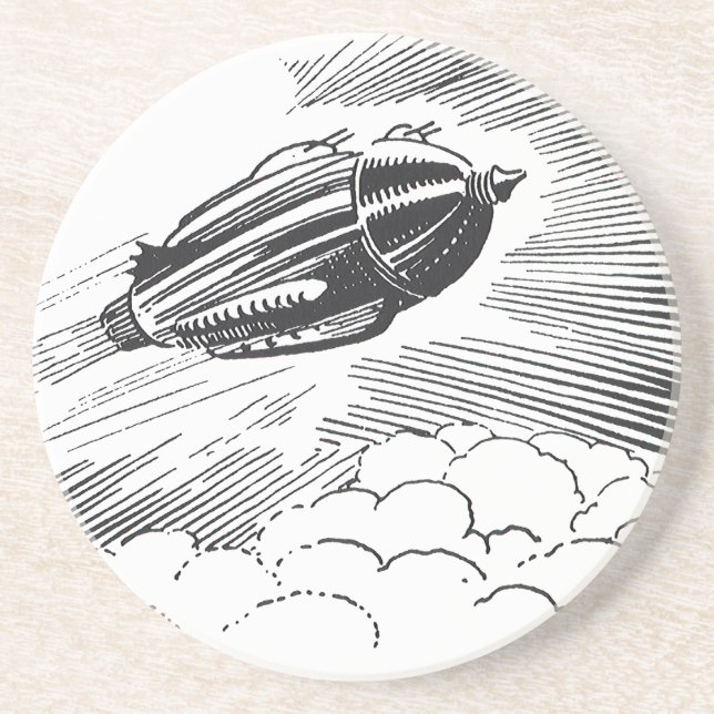 Vintage Science Fiction Raumschiff-Rakete in Wolke Sandstein Untersetzer (Vorne)