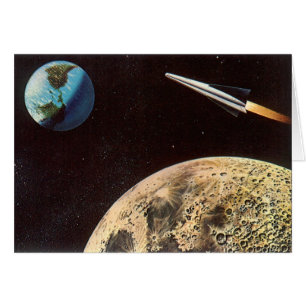 Vintage Science-Fiction, Raumschiff über dem Mond