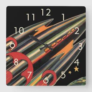 Vintage-Science-Fiction-Raumschiff von Space Stars Quadratische Wanduhr