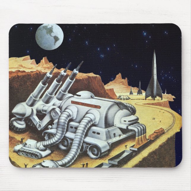 Vintage Science Fiction, Raumstation auf dem Mond Mousepad (Vorne)