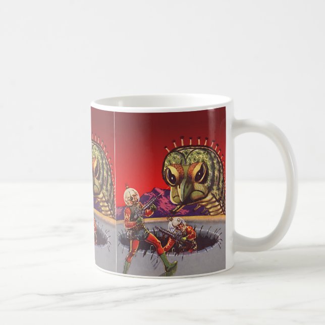 Vintage Science Fiction Rieseninsektenkrieg Kaffeetasse (Rechts)