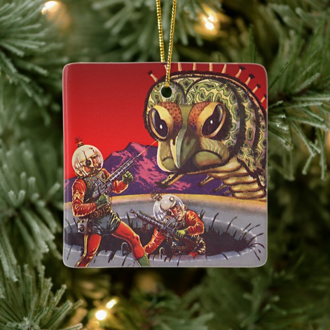 Vintage Science Fiction Rieseninsektenkrieg Keramikornament (Baum)