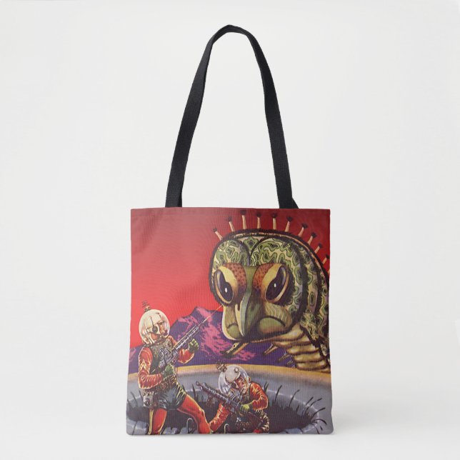 Vintage Science Fiction Rieseninsektenkrieg Tasche (Vorderseite)