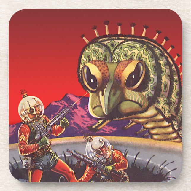 Vintage Science Fiction Rieseninsektenkrieg Untersetzer (Vorderseite)
