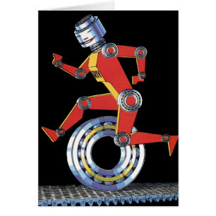 Vintage Science-Fiction-Roboter läuft mit Rad