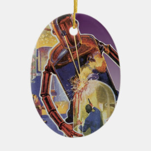 Vintage Science-Fiction-Roboter mit Laserstrahl-Au Keramikornament