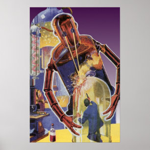 Vintage Science-Fiction-Roboter mit Laserstrahlaug Poster