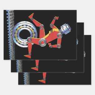 Vintage Science Fiction Roboter mit Rad Geschenkpapier Set