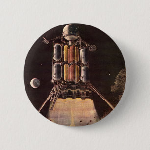 Vintage Science Fiction Rocket Blade Off Planet Button