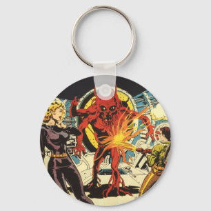 Vintage Science-Fiction, Sci-Fi-Alien greift an Schlüsselanhänger