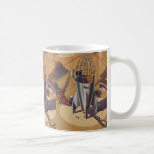 Vintage-Science-Fiction, Sci-Fi, Bau einer Rakete Kaffeetasse