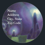 Vintage Science Fiction, Sci Fi Weltraumplanet Runder Aufkleber<br><div class="desc">Vintages Bild Science Fiction mit einem grünen und blauen Alien Planeten im Weltraum.</div>