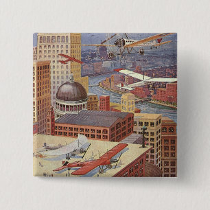 Vintage Science Fiction Stadt, Viktorianischer Ste Button