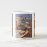 Vintage Science Fiction Stadt, Viktorianischer Ste Jumbo-Tasse<br><div class="desc">Vintage Illustration Dampf punk Viktorianische Science Fiction futuristische Stadt Bild. Die Metropole Paris,  Frankreich in der Zukunft mit fliegenden Autos,  Hubschraubern und Flugzeug für Reisen und Transport. Diese Szene aus Steampunken umfasst Gebäude und die Seine im Hintergrund.</div>
