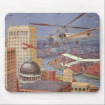 Vintage Science Fiction Stadt, Viktorianischer Ste Mousepad<br><div class="desc">Vintage Illustration Dampf punk Viktorianische Science Fiction futuristische Stadt Bild. Die Metropole Paris,  Frankreich in der Zukunft mit fliegenden Autos,  Hubschraubern und Flugzeug für Reisen und Transport. Diese Szene aus Steampunken umfasst Gebäude und die Seine im Hintergrund.</div>