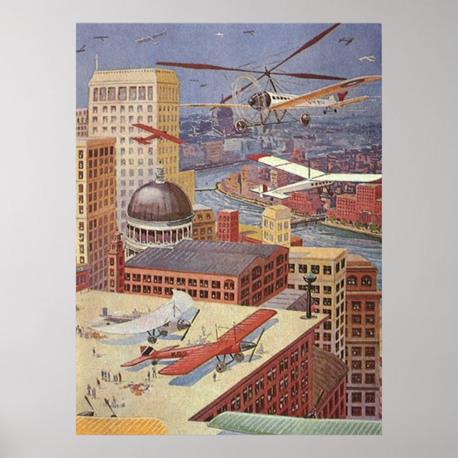 Vintage Science Fiction Stadt, Viktorianischer Ste Poster (Vorne)