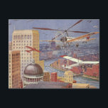 Vintage Science Fiction Stadt, Viktorianischer Ste Postkarte<br><div class="desc">Vintage Illustration Dampf punk Viktorianische Science Fiction futuristische Stadt Bild. Die Metropole Paris,  Frankreich in der Zukunft mit fliegenden Autos,  Hubschraubern und Flugzeug für Reisen und Transport. Diese Szene aus Steampunken umfasst Gebäude und die Seine im Hintergrund.</div>