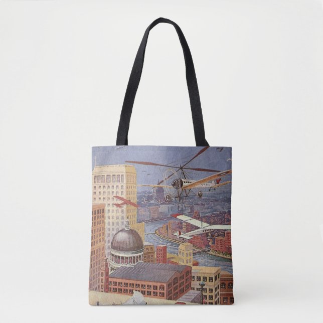 Vintage Science Fiction Stadt, Viktorianischer Ste Tasche (Vorderseite)