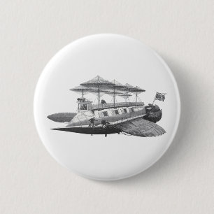 Vintage Science Fiction Steampunk Airship Eclipse Button