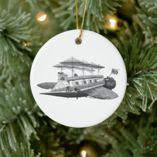 Vintage Science Fiction Steampunk Airship Eclipse Keramik Ornament