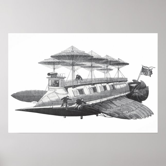 Vintage Science Fiction Steampunk Airship Eclipse Poster (Vorne)