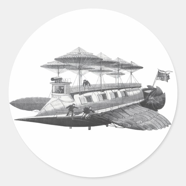 Vintage Science Fiction Steampunk Airship Eclipse Runder Aufkleber (Vorderseite)