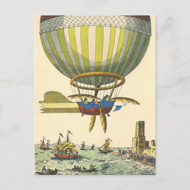 Vintage Science Fiction Steampunk Heißluftballon Postkarte (Vorderseite)