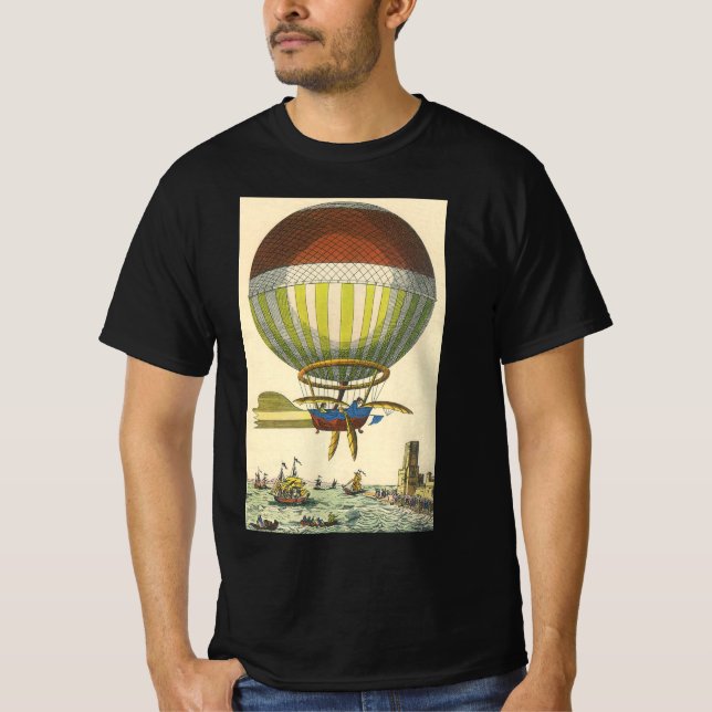 Vintage Science Fiction Steampunk Heißluftballon T-Shirt (Vorderseite)