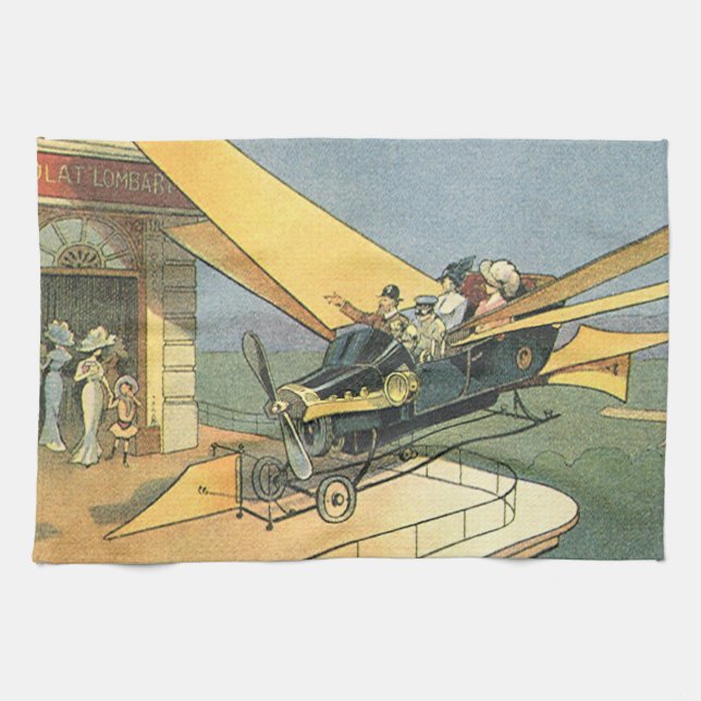Vintage Science Fiction Steampunk Konvertible Car Küchentuch (Horizontal)