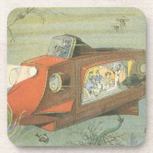 Vintage-Science-Fiction-Steampunk-U-Boot im Meer Getränkeuntersetzer