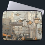 Vintage Science Fiction Urban Paris, Steam Punk Laptopschutzhülle<br><div class="desc">Vintage Abbildung Viktorianische Dampfpunk Science Fiction futuristische Reise und Transport Metropole Image. Die Stadt Paris,  Frankreich in der Zukunft mit persönlichen großen Flugzeug anstelle von Autos und der Gare du Nord Metro Bahnhof.</div>