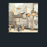 Vintage Science Fiction Urban Paris, Steam Punk Leinwanddruck<br><div class="desc">Vintage Abbildung Viktorianische Dampfpunk Science Fiction futuristische Reise und Transport Metropole Image. Die Stadt Paris, Frankreich in der Zukunft mit persönlichen großen Flugzeug anstelle von Autos und der Gare du Nord Metro Bahnhof.</div>