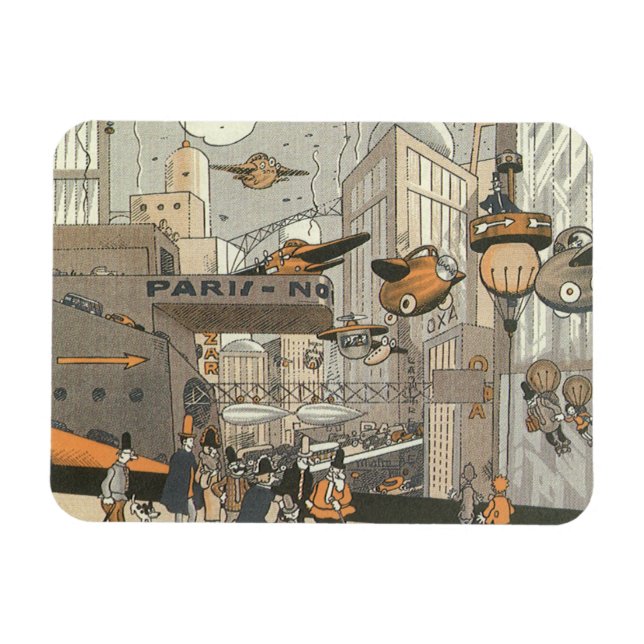 Vintage Science Fiction Urban Paris, Steam Punk Magnet (Horizontal)