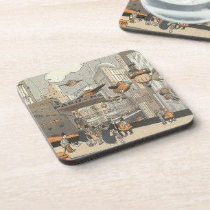 Vintage Science Fiction Urban Paris, Steam Punk Untersetzer