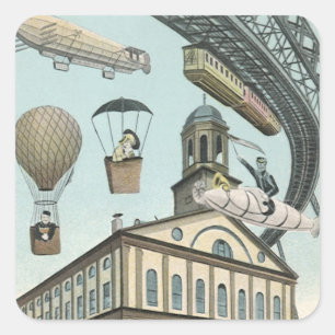 Vintage Science-Fiction, viktorianische Steam-Punk Quadratischer Aufkleber